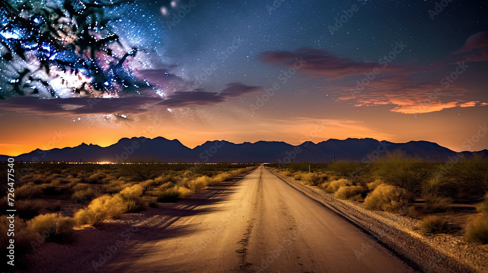 Desert Highway Under a Galactic Starlit Sky - Generative AI