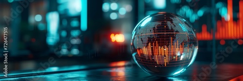 Conceptual image of a crystal ball with cryptocurrency market predictions and digital graphs inside, representing the speculative and predictive nature of the cryptocurrency market. photo