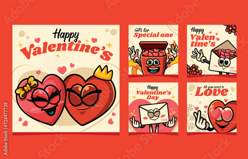 Fun and Colorful Social Media Post Valentine Day with Cartoon Characters © tooner.studio