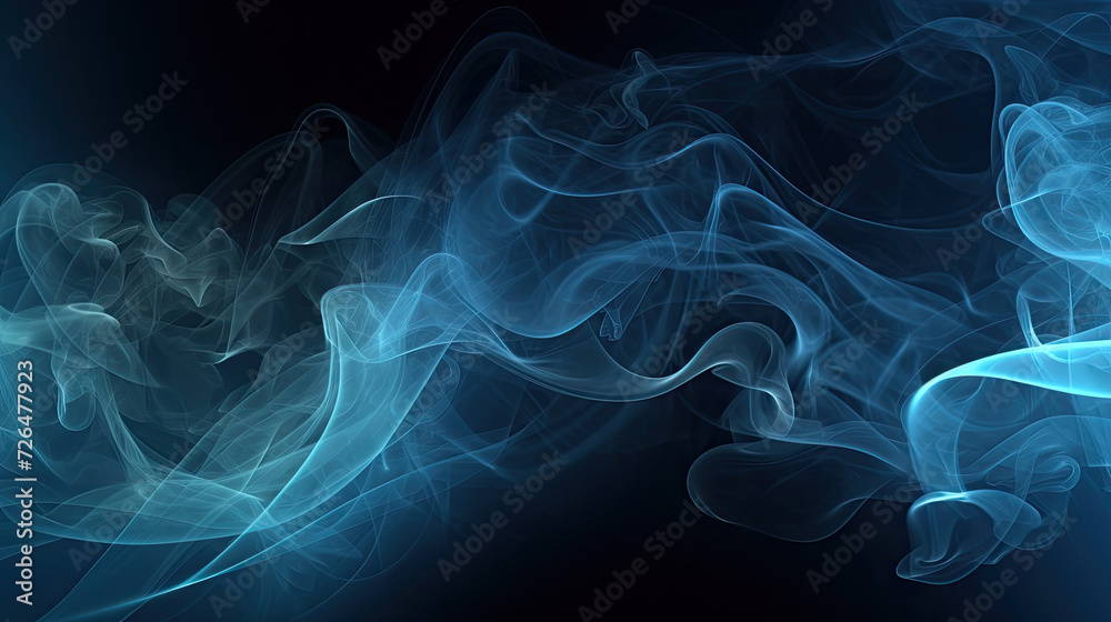 Swirling Light Blue Smoke on Black Background - Generative AI Swirling Light Blue Smoke on Black Background - Generative AI