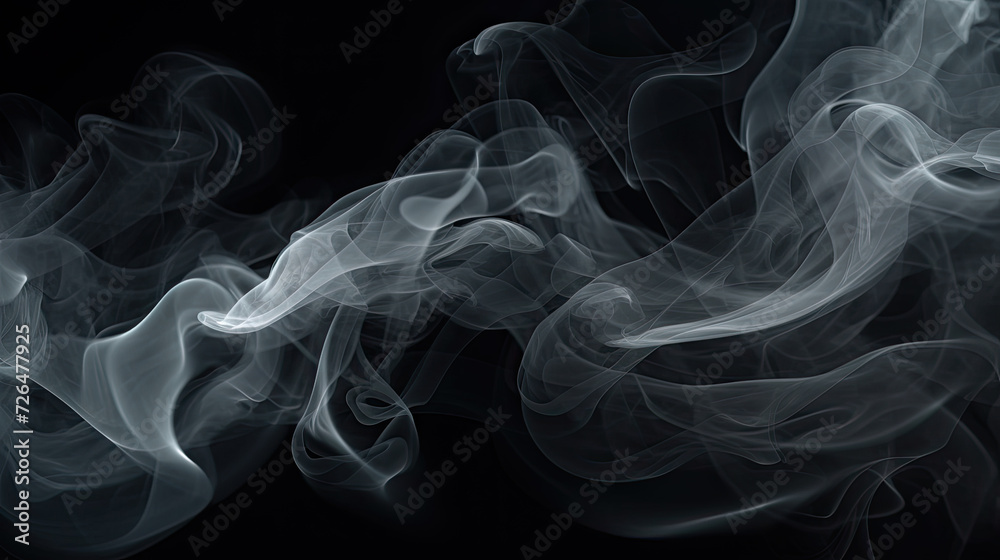 Fototapeta premium Swirling Light White Smoke on Black Background - Generative AI