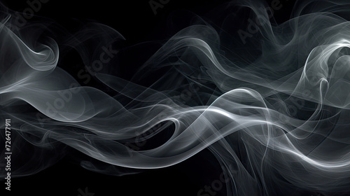 Swirling Light White Smoke on Black Background - Generative AI
