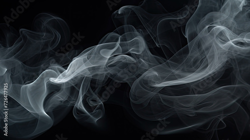 Swirling Light White Smoke on Black Background - Generative AI