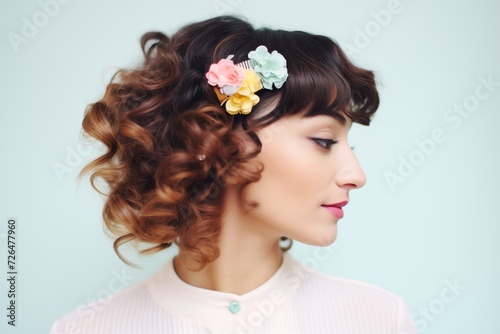 tousled honey curls fastened with a pastel macram hair clip