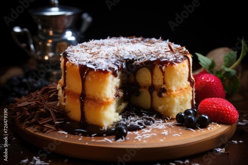 Traditional Brazilian Cake called Formiguiro Cake Vanilla Cake with Chocolate Gran, generative IA photo