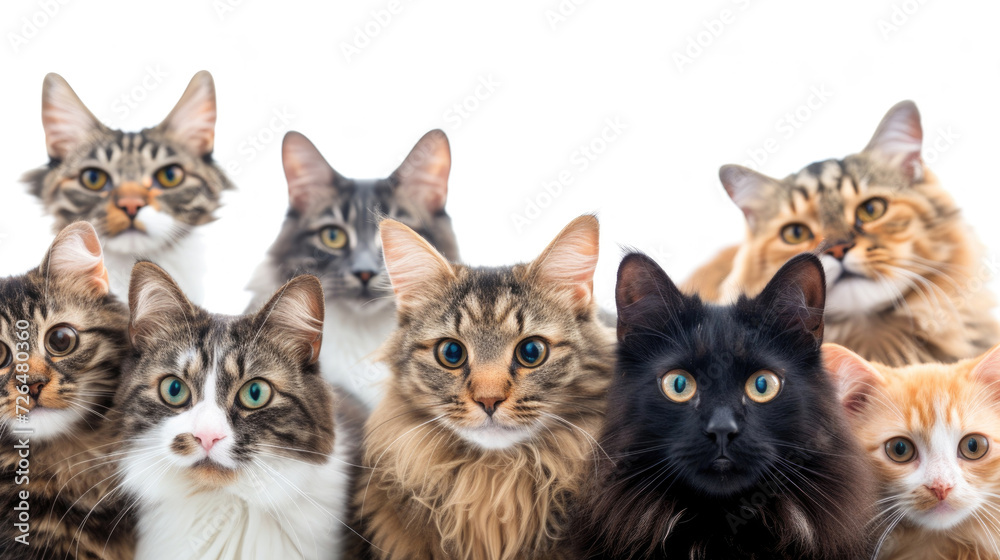 A delightful assembly of cats from various breeds, each with its unique charm and expressions