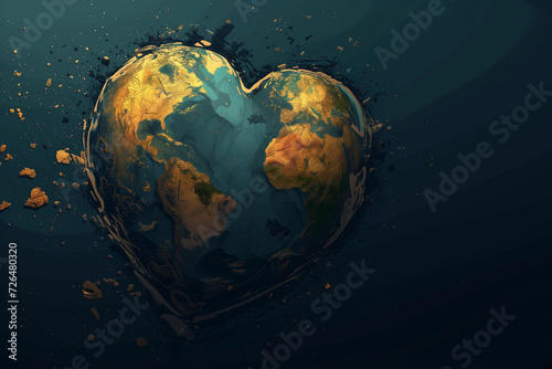 Illustration of heart shaped earth globe