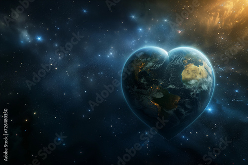 Heart shaped planet earth in space