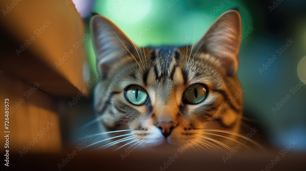 Close-up of a Tabby Cat's Face - Generative AI