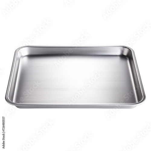 Empty rounded corner aluminium food serving tray perspective view on an isolated background
