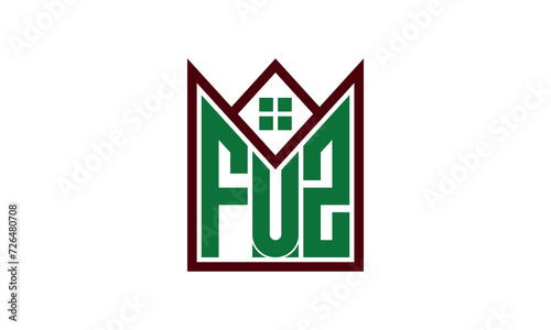 FUZ initial letter real estate builders logo design vector. construction ,housing, home marker, property, building, apartment, flat, compartment, business, corporate, house rent, rental, commercial