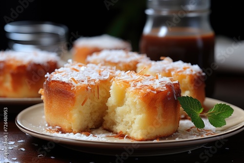 Latin American Food, Coconut Cake, Pie or Coconut Pastel, Typical Colombian Cake, generative IA