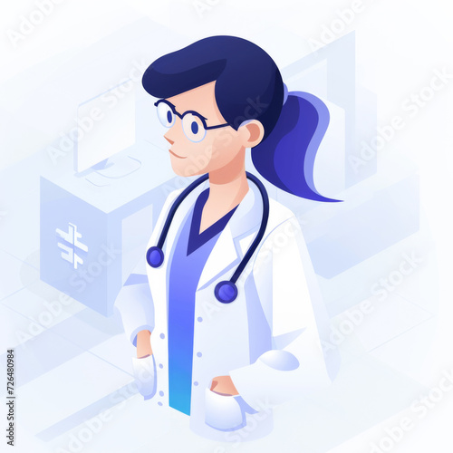 A woman doctor in white Icon design, User interface Blue and white gradient colorway.