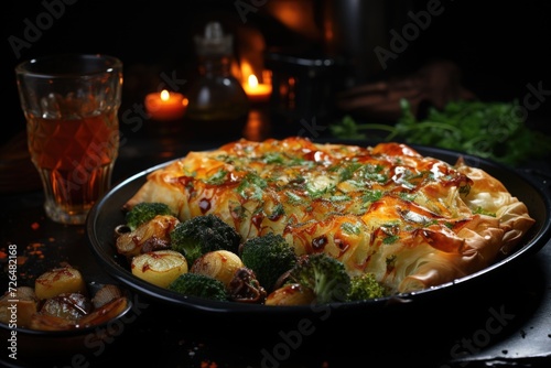 Food photography and restaurant concept. superior view of the vegetable pie, generative IA