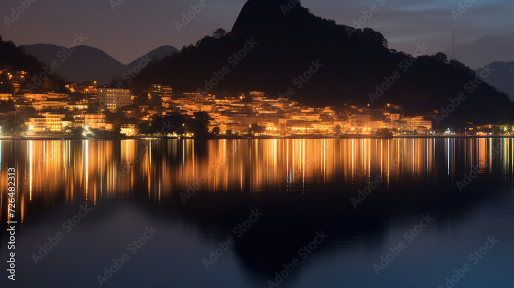 City Lights Reflecting on Calm Waters - Generative AI City Lights Reflecting on Calm Waters - Generative AI