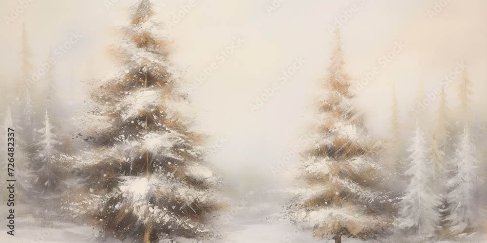 Winter cold snow xmas new year vibe pine trees under snow. Plant foliage background in vintage grey