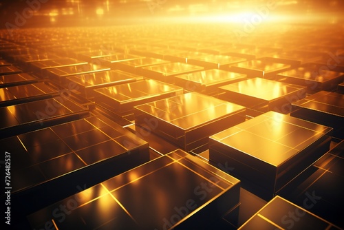 Abstract solar panels gold background Generative Ai