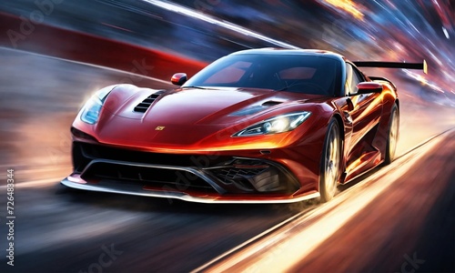 Speeding Sports Car On Highway,  Powerful acceleration of a supercar © Dompet Masa Depan