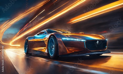 Speeding Sports Car On Highway,  Powerful acceleration of a supercar © Dompet Masa Depan