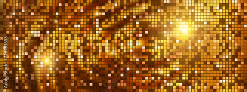 Luxury disco ball golden pattern with square mirror texture. Party bg with pailette mosaic. Abstract wallpaper. Vector illustration.