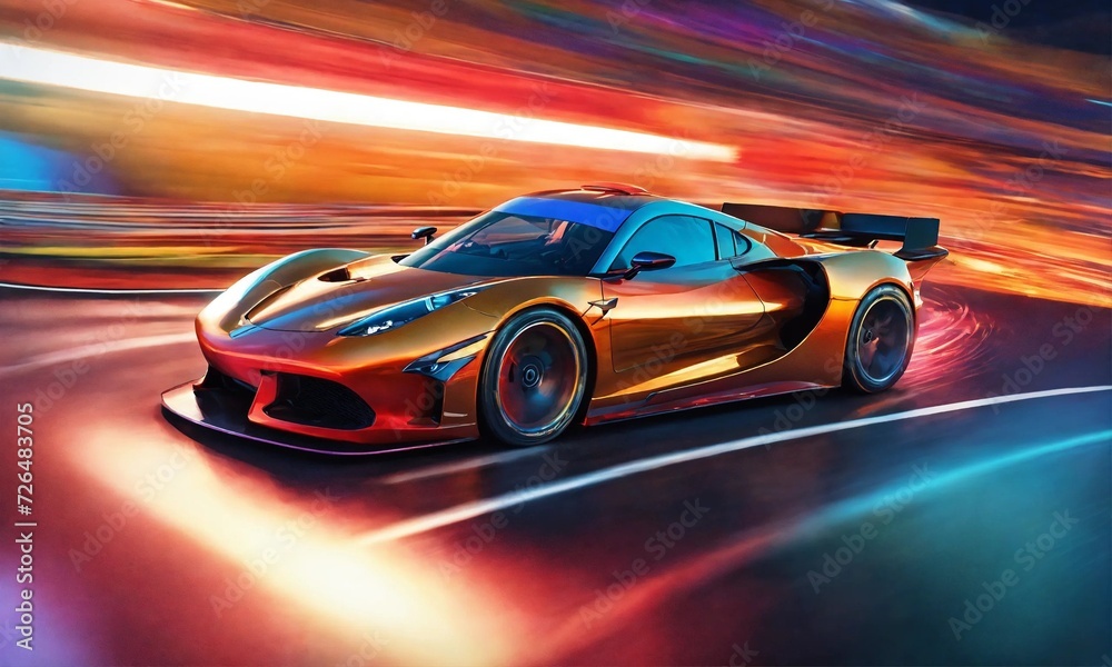 Speeding Sports Car On Highway, Powerful acceleration of a supercar Speeding Sports Car On Highway, Powerful acceleration of a supercar
