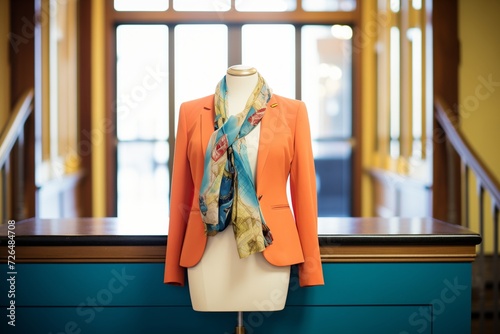 womens blazer and scarf ensemble in entrance