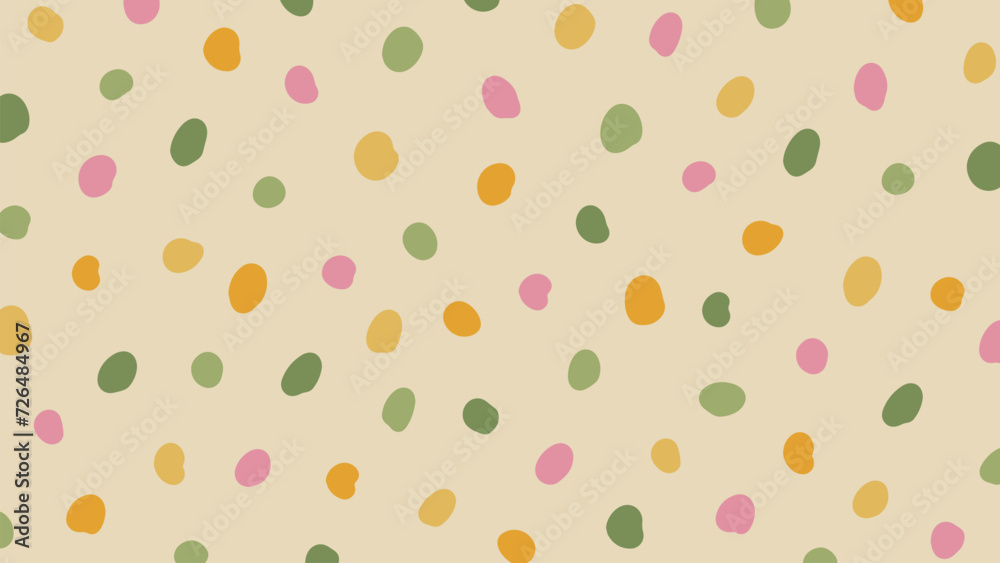 Cute colorful hand drawn polka dot on beige background. Vector jumble brush spots pattern. Random dots, circles, animal skin. Trendy simple design Cute colorful hand drawn polka dot on beige background. Vector jumble brush spots pattern. Random dots, circles, animal skin. Trendy simple design