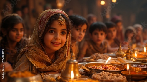 Group of Children Sitting Around a Table With Ramadan Food