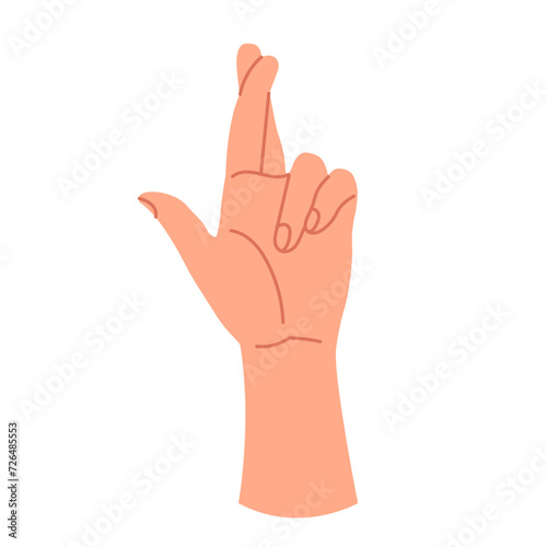 A sign of good luck with your hand. A gesture with crossed fingers. Vector illustration with a gesture expressing hope. A flat graphic illustration highlighted on a white background