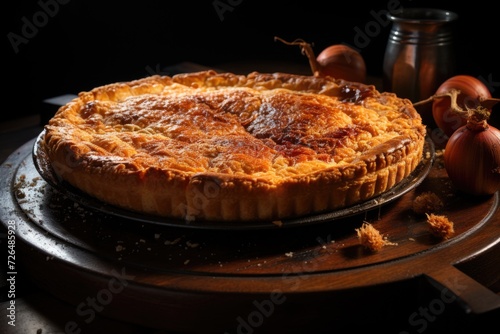 Delicious Front View Sweet Pie Bake in the dark background Pie of Biscuit, generative IA