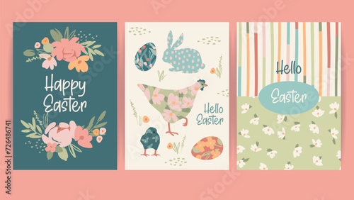 Set of Easter cards. Vector design templates in vintage pastel colors.