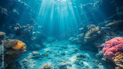 Aquatic world, corals, fish, seabed #726487129