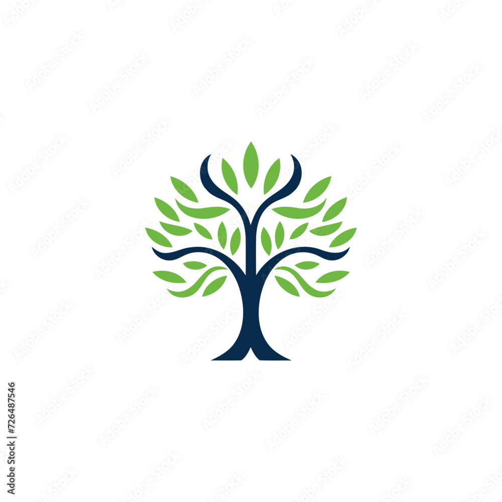 abstract Tree of Life logo. Organic nature symbol. Tree branch with leaf sign. Natural plant design element emblem. Vector illustration.