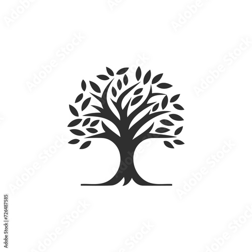 abstract Tree of Life logo. Organic nature symbol. Tree branch with leaf sign. Natural plant design element emblem. Vector illustration.