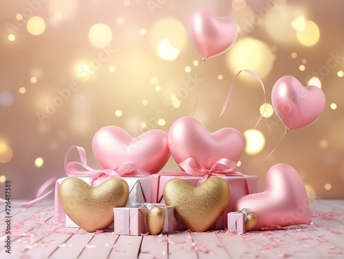 Pink and gold heart balloons with gift pack
