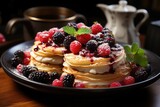 Rustic Belgian Blinis with varieties of red fruits and yogurt generated by AI, generative IA