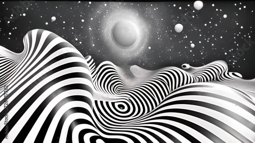 Phychedelic animation landscape background. Black and White Optical Illusion Tunnel Psychedelic Stripes Lines Seamless VJ Loop Motion Background Animation moving photo