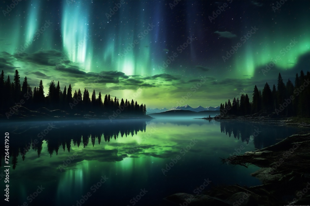 Aurora reflecting over a lake Generative Ai