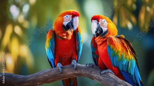 Two Macaws Perched on a Branch - Generative AI