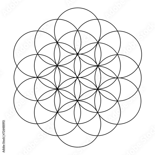 Flower of life. Spiritual symbol of Energy, Harmony, Balance. Structure of the universe. Vector illustration on a transparent background.