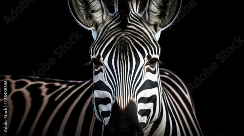 Close-up of a Zebra's Face on a Black Background - Generative AI