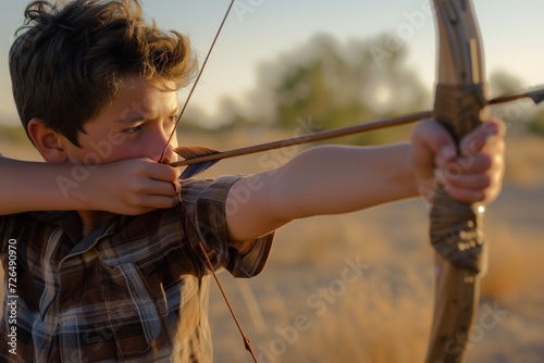 boy practicing archery with handmade desert bow