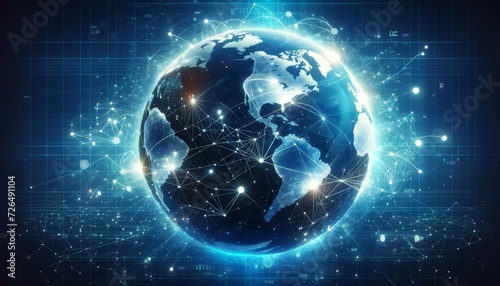 digital world map on a dynamic blue background