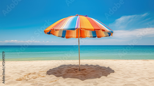 Colorful Beach Umbrella on a Sunny Day - Generative AI