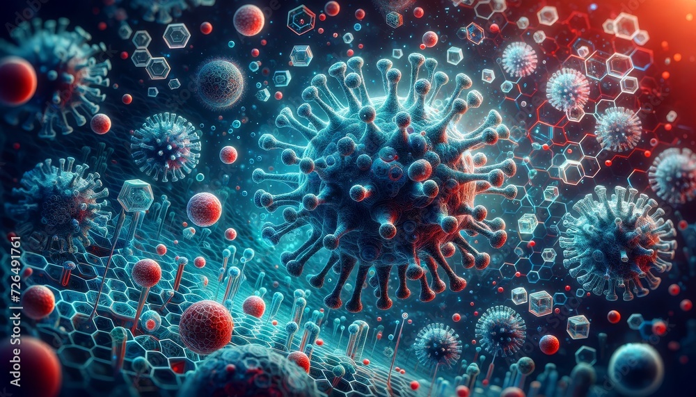 virus concept as seen under high magnification microscope in modern futuristic style virus concept as seen under high magnification microscope in modern futuristic style