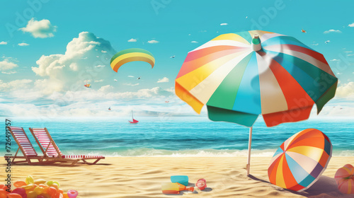 Summer Vacation with Beach Chairs and Umbrella - Generative AI © Zeynep