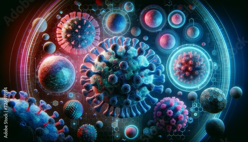 virus concept as seen under high magnification microscope in modern futuristic style