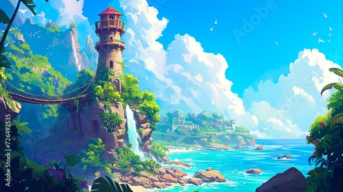 Abandoned lighthouse cartoon fantasy illustration made with Ai generative technology