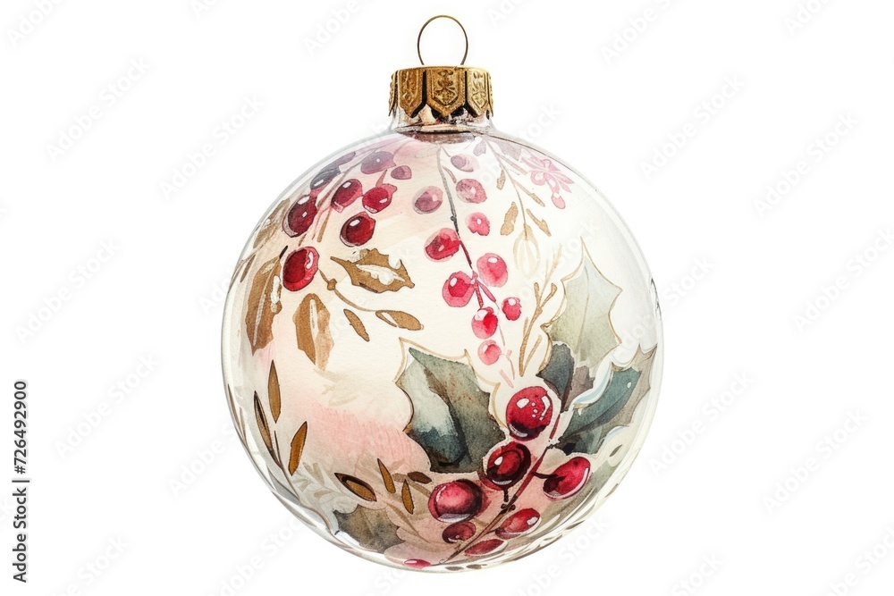 A festive Christmas ornament featuring holly leaves and berries. Perfect for holiday-themed designs and decorations A festive Christmas ornament featuring holly leaves and berries. Perfect for holiday-themed designs and decorations