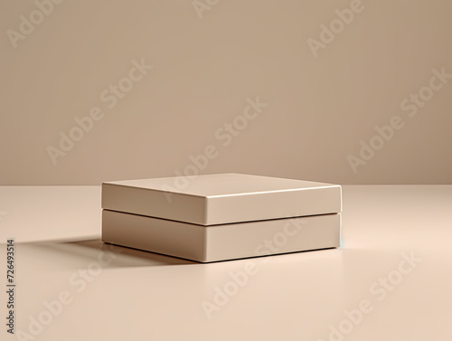 Minimalist Blank Beige Gift Box on a Beige Background - Generative AI